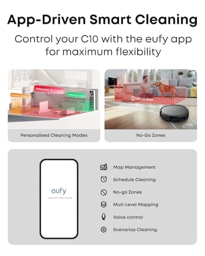 eufy C10 Robot Vacuum | 4,000 Pa Suction | 60-Day Self-Emptying | 2.85in Ultra-Slim Body | CorneRover Extendable Side Brush | iPath Laser Navigation | Pro-Detangle Comb | Best Budget Robot Vacuum for Small Homes and Tight Spaces — image 7