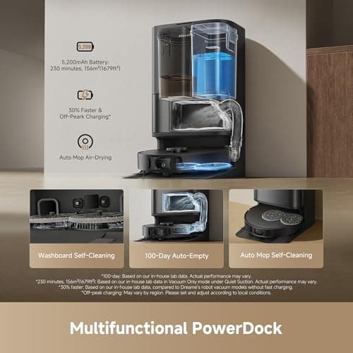 DREAME D30 Ultra Robot Vacuum and Mop - 25,000Pa Vormax Suction, PowerDock 100-Day Auto-Empty 3.2L Bag, DuoScrub Dual Rotary Mop, 5200mAh 250 Min, 4 Floor Maps, Alexa Siri Google — image 6
