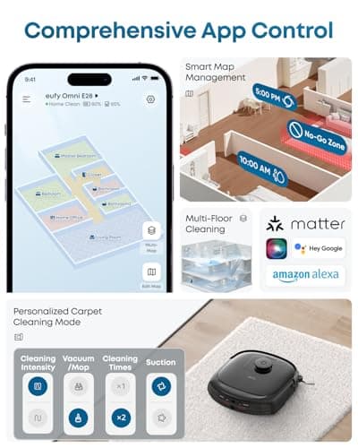 eufy Robot Vacuum Omni E28 - 20,000Pa Turbo Suction, HydroJet Always-Fresh 11.4" Roller Mop, World's First Portable Deep Cleaner, DuoSpiral Zero-Tangle Brushes, CornerRover Arm, 75-Day Self-Emptying Omni Station — image 9