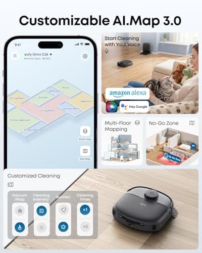 eufy C28 Robot Vacuum and Mop Combo - HydroJet Always-Fresh Roller Mop | 15,000Pa Turbo Suction | DuoSpiral 0% Tangle Brush | 75-Day Self-Emptying Omni Station | iPath 2.0 LiDAR Navigation | Auto Mop Washing and Drying — image 9