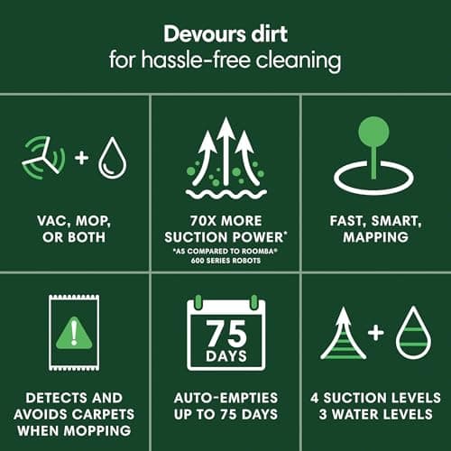 iRobot Roomba 105X Combo Robot Vacuum and Mop - AutoEmpty Dock 75-Day Hands-Free Emptying, 70x Power-Lifting Suction, SmartScrub 2x Deeper Scrubbing, ClearView LiDAR Smart Mapping, Carpet Detect Auto-Avoidance, 4 Suction Levels — image 2