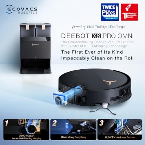 ECOVACS DEEBOT X8 PRO OMNI Robot Vacuum and Mop, 18,000Pa Suction, OZMO ROLLER Instant Self-Washing Gen 3 Mopping, 16 Nozzles 200RPM, ZeroTangle 2.0 0% Tangling, TruEdge 2.0 100% Coverage, 12-in-1 OMNI Station 167°F Mop Wash 145°F Dry, AIVI 3D 3.0 — image 9