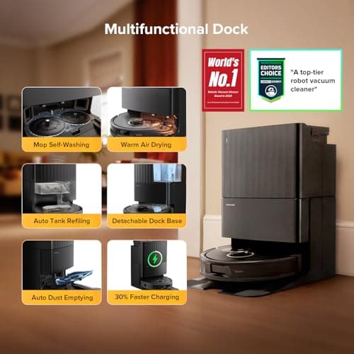 roborock Qrevo S5V Robot Vacuum and Mop - 12,000Pa HyperForce Suction, FlexiArm Edge Mopping, SGS-Certified Triple Anti-Tangle, 45°C Warm Air Drying, Auto Self-Emptying 7-Week Dust Bag, PreciSense LiDAR, Self-Emptying Robot Vacuum for Pet Hair — image 3