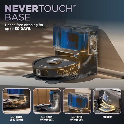 Shark PowerDetect RV2820YE Robot Vacuum and Mop - NeverTouch Self-Emptying Refilling Base, 60-Day Debris Capacity, 30-Day Water Tank, Self-Drying Mop Pad, 5 PowerDetect Technologies, NeverMiss 50% Better Edge Cleaning, Sonic Mopping, 360° LiDAR Navigation — image 2