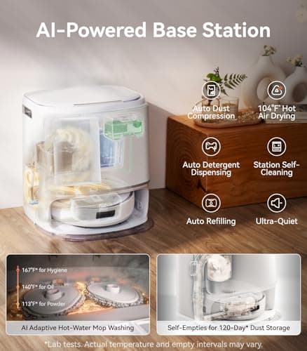 NARWAL Freo Z10 Robot Vacuum and Mop Combo - DualFlow Tangle-Free System | 15,000Pa Hyper Suction | AI Adaptive Hot Water Mop | 120-Day Self-Emptying | MopExtend EdgeSwing Corner Coverage | AI DirtSense | LiDAR 4.0 Navigation — image 4