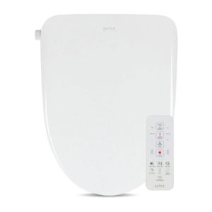 ALPHA BIDET UX Pearl Bidet Toilet Seat in Elongated White | Ultra Low Profile | Endless Warm Water | Arced Stainless Steel Nozzle | LED Nightlight | Dryer | Deodorizer | 3 Year Warranty
