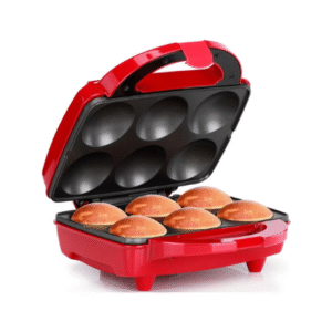 Holstein Housewares – Non-Stick Cupcake Maker, Red – Makes 6 Cup Cakes, Muffins, Cinnamon Buns, and more