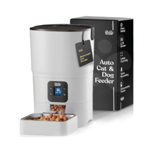 Smart Automatic Cat Feeder – 6-L Reliable Automatic Cat Food Dispenser with Display LCD Screen for Easy Set Up – (White)