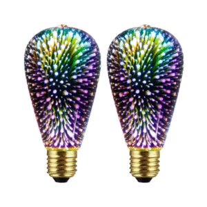 2 Pack Infinity 3D Fireworks Effect ST19 LED Light Bulb – 3W 120V Fairy Multicolor Disco Party Light, Stain Glass Colorful Bulb