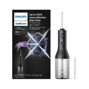Philips Sonicare Cordless Power Flosser 3000, Water Flosser with Innovative Quad Stream Technology, Oral Irrigator with 2 Flossing Modes and 3 Intensity Levels, Ergonomic Design, Black, HX3826/23