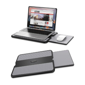 AboveTEK Portable Laptop Lap Desk w/ Retractable Left/Right Mouse Pad Tray, Non-Slip Heat Shield Tablet Notebook Computer Stand Table w/ Sturdy Stable Work Surface for Bed Sofa Couch or Travel