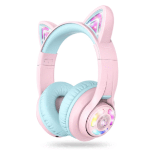 iClever Cat Ear Kids Bluetooth Headphones, LED Lights Up, 74/85dBA Safe Volume Limited, 50H Playtime,Bluetooth 5.2, USB C, Kids Headphones Wireless for Travel iPad Tablet, Meow Macaron Pink