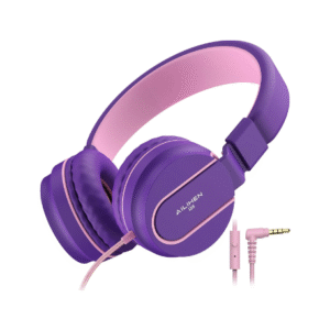 Kids Headphones, AILIHEN I35 On-Ear Headphones for School, Safe Volume 93dB, HD Mic Stereo Headphone for Kid Girls Children, Foldable Wired 3.5mm for Chromebook, Laptop, Computer, Tablet (Pink Purple)