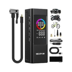 NEXPOW 150 PSI Tire Inflator Portable Air Compressor, 12000mAh Battery Auto Shut-Off Air Pump for Car Tires, Fast Inflation Dual LCD Display Tire Pump, Pocket Air Pump for Bike, Motorcycle, Ball, Car