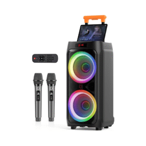 JYX Karaoke Machine with 2 Wireless Microphones for Adults, 8″ Big Bluetooth Party Speaker with 500W Peak Power, PA System with LED Disco Light, Rolling Wheels and Trolley, Perfect for Outdoor Home