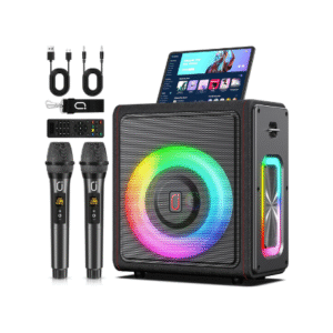 Karaoke Machine, Portable Bluetooth 5.3 Speaker with 2 Wireless Microphones for Adults, PA System with Pitch Correction & Echo Adjustment, Supports TWS/TF Card/USB/AUX/Live/REC for Home Party