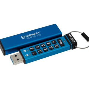 Kingston Ironkey Keypad 200 32GB Encrypted USB | Alphanumeric Keypad | Multi-Pin Access | XTS-AES 256-bit | FIPS 140-3 Level 3 Certified | Brute Force & BadUSB Protection | IKKP200/32GB,Blue