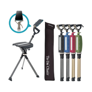 STEP2GOLD Ta-Da Chair Series 2 PRO, Portable Walking Stick, Cane with Seat, Foldable Chair, Hiking Stick, for Camping, Hiking, Lightweight Aluminum, Easy Carry, Anti-Slip (Black)