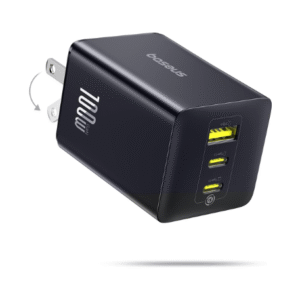 Baseus 100W USB C Charger Block, 3-Port GaN Foldable Compact PPS Wall Charger, Fast Power Adapter for MacBook Pro/Air, iPad, iPhone 16/15, Galaxy S24, Steam Deck & More