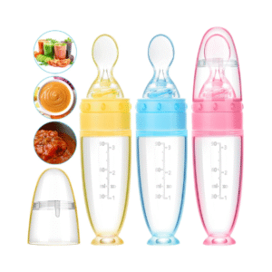 Tondiamo 3 Pieces Baby Food Feeder 3oz Silicone Baby Food Spoon Dispenser with Standing Base for Infant Dispensing and Feeding
