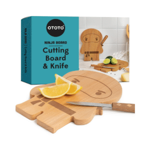 OTOTO Cutting Board Wooden & Plastic Cutting Boards for Kitchen, Fun & Spooky Kitchen Gadgets, Housewarming & Goth Gifts, Dishwasher Safe (Ninja, Wood)