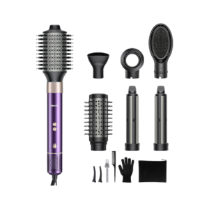 7 in 1 Blow Dryer Brush and Hair Dryer, Hot Hair Styler with Negative Ion 110,000 RPM Hair Straightener Brush for Fast Drying Straightening Curling Voluming, Suitable for All Types,Purple