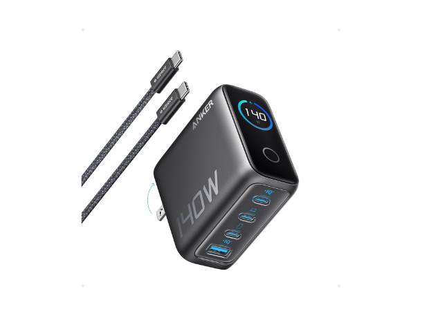 Anker Laptop Charger, 140W MAX USB C Charger, 4-Port Multi-Device Fast Charging, Advanced GaN Power Adapter, Intuitive Touch Controls, for MacBook, iPhone 16 Series, Samsung Galaxy, Pixel, and More